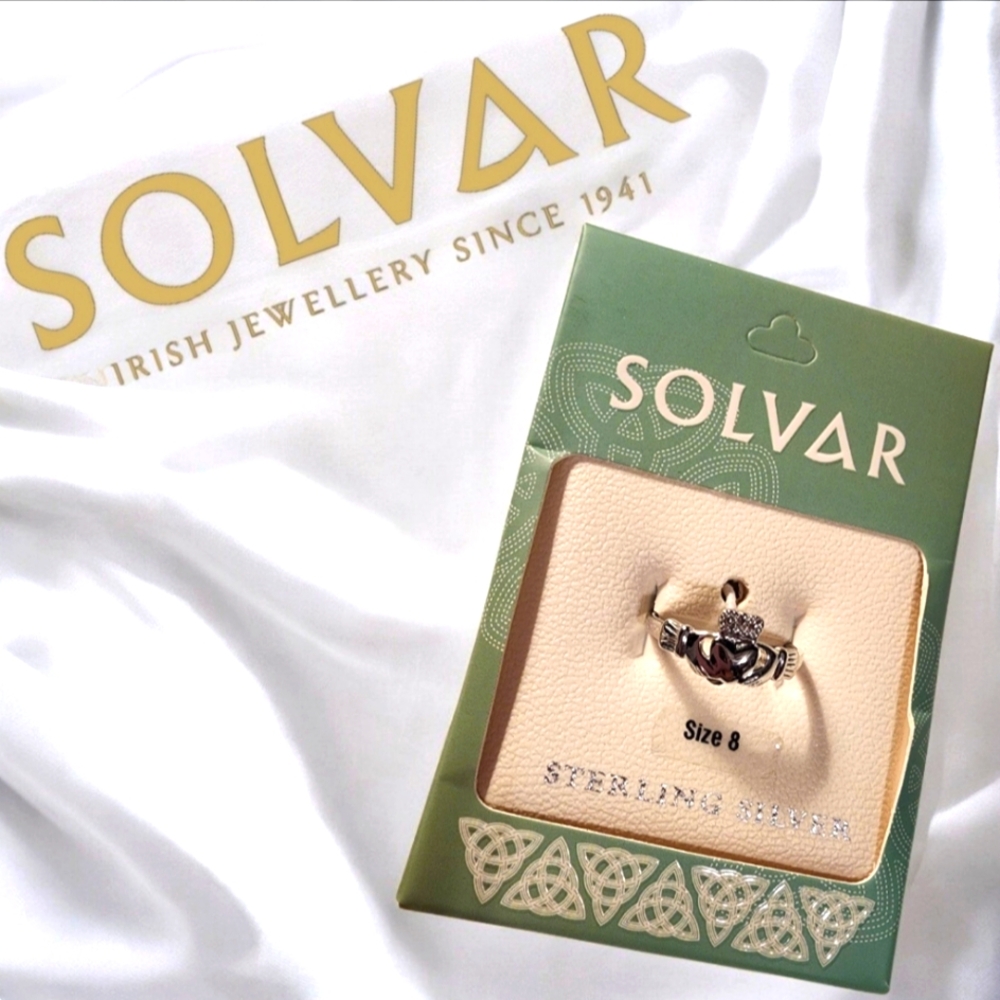 New! Solvar Sterling Silver Ladies Claddagh Ring Size 8